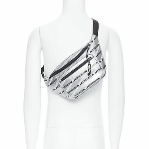 Balenciaga BAG + WALLET Silver Stripe Leather Explorer Belt Waist Fanny Chest - Picture 4 of 17